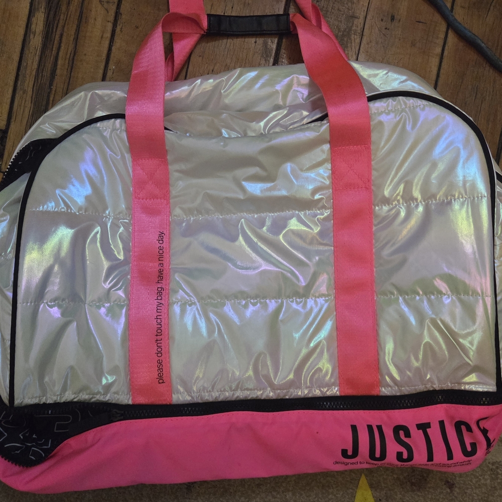 Justice Iridescent Travel Bag with Pink Accents